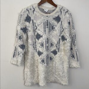Lost + Wander Soft Cream & Gray Knit Longline Sweater plush chunky warm SZ S/M